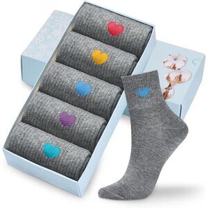 Corlap Women's Cotton Ankle Socks – 5 Pairs Fun Heart Crew Athletic Gift Set